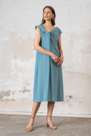 VESTIDO NUDO LATERAL VERDE AGUA