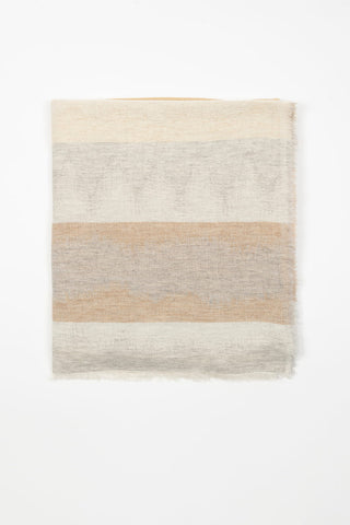 BROWN, GREY AND MUSTARD STRIPED SCARF