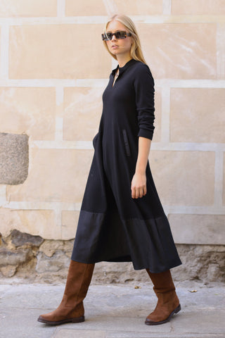 VESTIDO MARSELLA PUNTO CUELLO MAO TECNOLÓGICO NEGRO