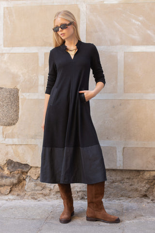 VESTIDO MARSELLA PUNTO CUELLO MAO TECNOLÓGICO NEGRO