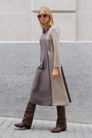 VESTIDO LILO BICOLOR CRUDO Y TOPO