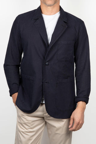 Americana Keeling azul marino con textura a rayas